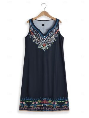 Fashion Regular Fit Floral Split Neck Sleeveless Mini Dress - Image 5