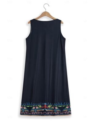 Fashion Regular Fit Floral Split Neck Sleeveless Mini Dress - Image 6