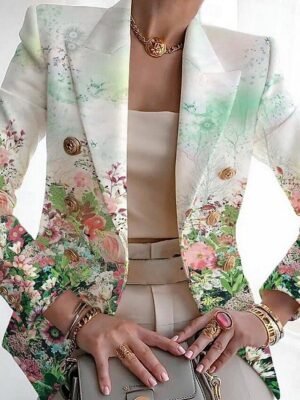 Fashion Regular Fit Floral Turndown Long Sleeve Blazer - Image 3