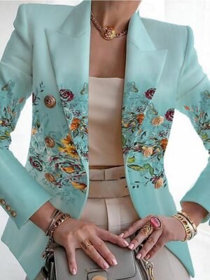 Fashion Regular Fit Floral Turndown Long Sleeve Blazer - Image 5