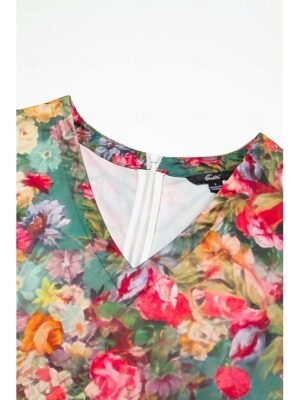 Fashion Regular Fit Floral V Neck Short Sleeve Maxi Dress - Image 3