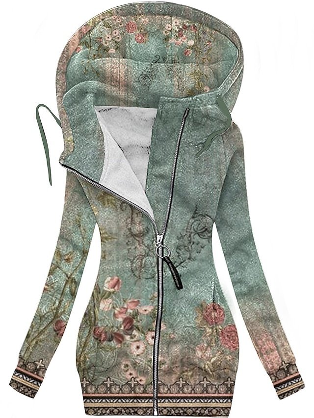 Fashion Regular Fit Flower Hooded Long Sleeve Jacket - Image 1