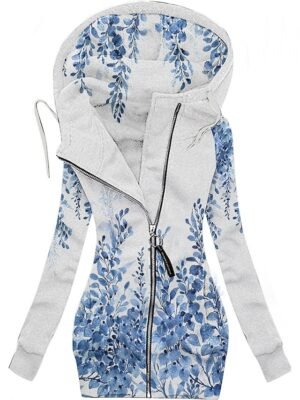 Fashion Regular Fit Flower Hooded Long Sleeve Jacket - Image 3