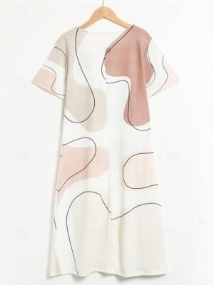 Fashion Regular Fit Geometric Crew Neck Short Sleeve Mini Dress - Image 8