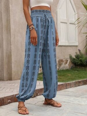 Fashion Regular Fit Geometric Elastic Waist Full Length Chinos - Image 3