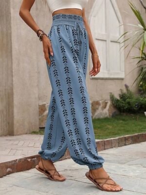 Fashion Regular Fit Geometric Elastic Waist Full Length Chinos - Image 5