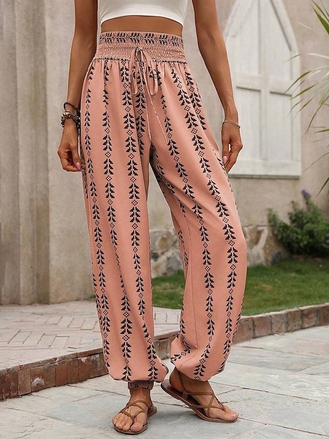 Fashion Regular Fit Geometric Elastic Waist Full Length Chinos - Image 6