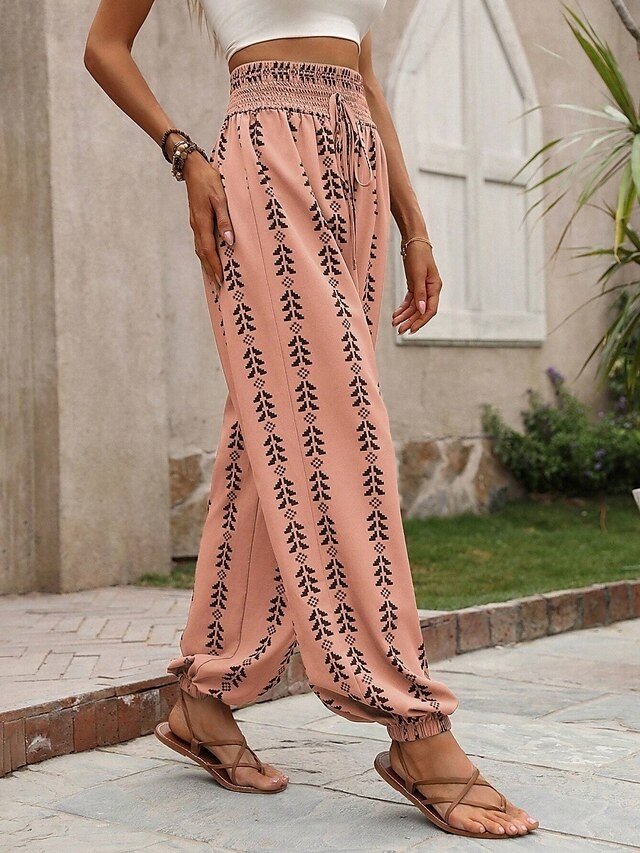 Fashion Regular Fit Geometric Elastic Waist Full Length Chinos - Image 7