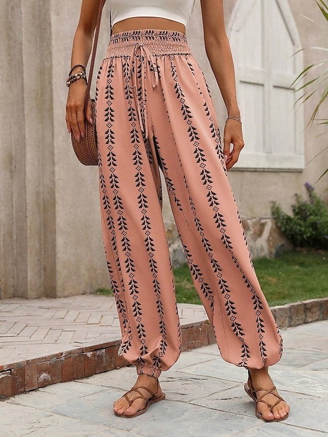 Fashion Regular Fit Geometric Elastic Waist Full Length Chinos - Image 8