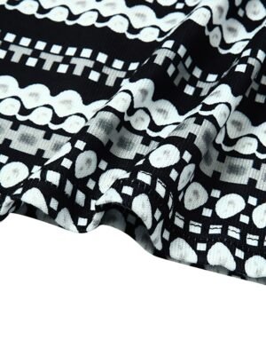 Fashion Regular Fit Geometric Striped Crew Neck Long Sleeve Mini Dress - Image 6