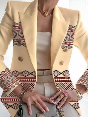 Fashion Regular Fit Geometric Turndown Long Sleeve Blazer - Image 3