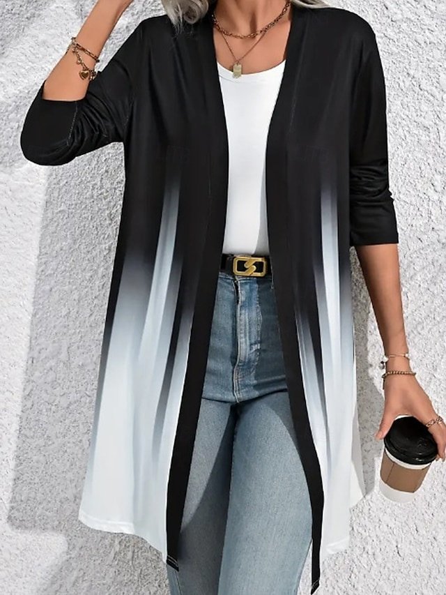 Fashion Regular Fit Gradient Crewneck Long Sleeve Shacket - Image 1