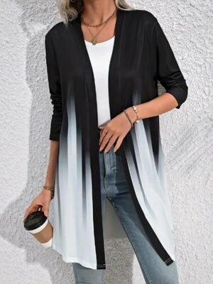 Fashion Regular Fit Gradient Crewneck Long Sleeve Shacket - Image 2