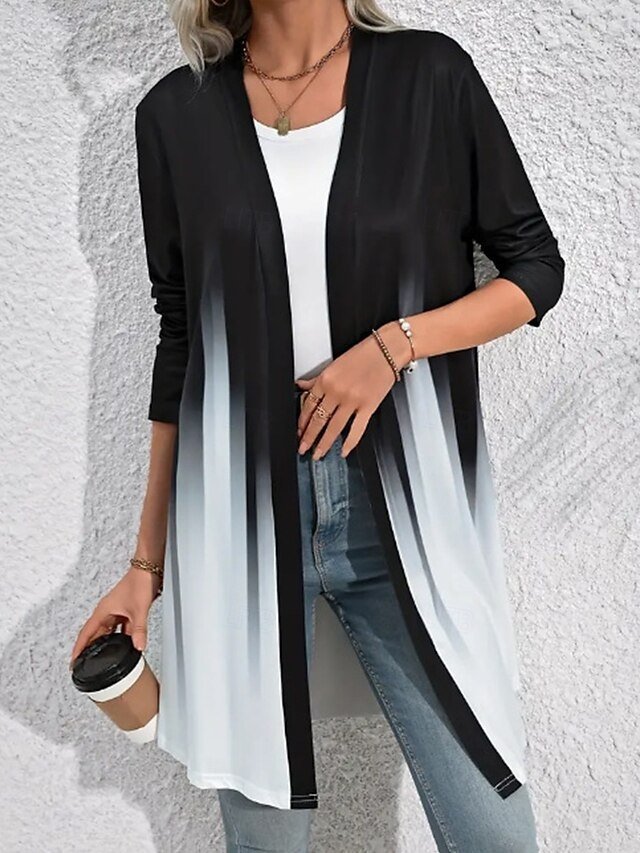 Fashion Regular Fit Gradient Crewneck Long Sleeve Shacket - Image 2