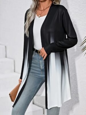 Fashion Regular Fit Gradient Crewneck Long Sleeve Shacket - Image 3