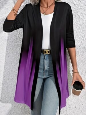 Fashion Regular Fit Gradient Crewneck Long Sleeve Shacket - Image 5