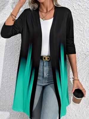 Fashion Regular Fit Gradient Crewneck Long Sleeve Shacket - Image 6