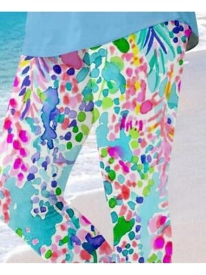 Fashion Regular Fit Graphic Leaf High Waist Full Length Leggings - Image 2