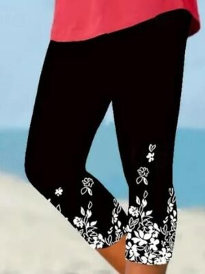 Fashion Regular Fit Layered Print Mid Waist Full Length Leggings - Image 2