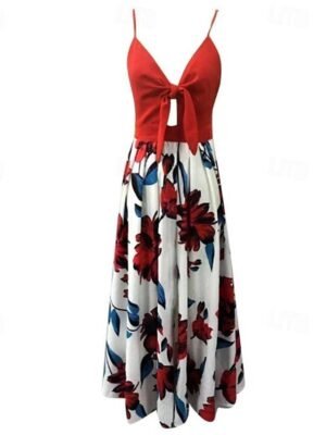 Fashion Regular Fit Leopard Flower Sleeveless Midi Slip Dress - Image 4