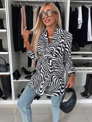 Fashion Regular Fit Leopard Long Sleeve Winter Blazer - Image 3