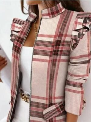 Fashion Regular Fit Leopard Zip Long Sleeve Blazer - Image 3