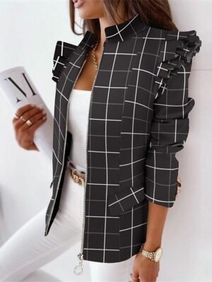 Fashion Regular Fit Leopard Zip Long Sleeve Blazer - Image 6