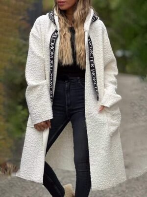 Fashion Regular Fit Letter Hooded Long Sleeve Long Coat - Image 3