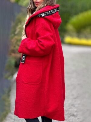 Fashion Regular Fit Letter Hooded Long Sleeve Long Coat - Image 5