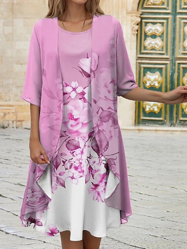 Fashion Regular Fit Modern Floral Crew Neck Half Sleeve Midi Dress - Image 1