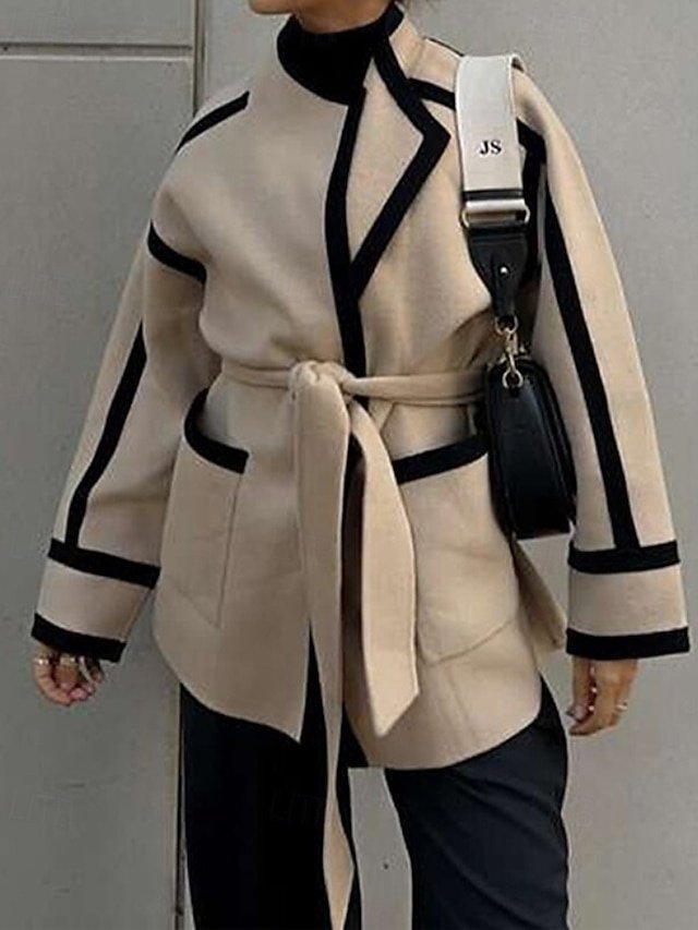 Fashion Regular Fit Patchwork Stand Collar Long Sleeve Winter Coat - Image 2