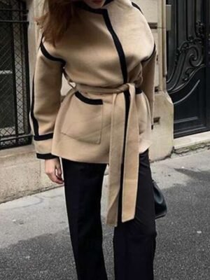 Fashion Regular Fit Patchwork Stand Collar Long Sleeve Winter Coat - Image 4