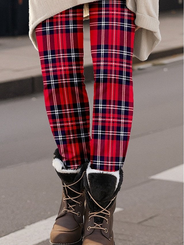 Fashion Regular Fit Plaid High Waist Full Length Leggings - Image 1