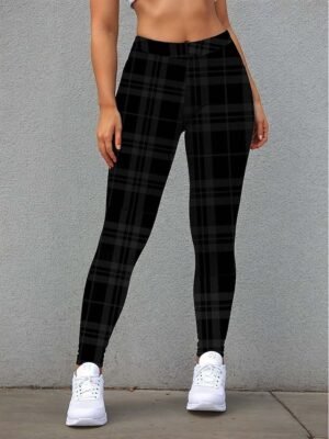 Fashion Regular Fit Plaid High Waist Full Length Leggings - Image 1