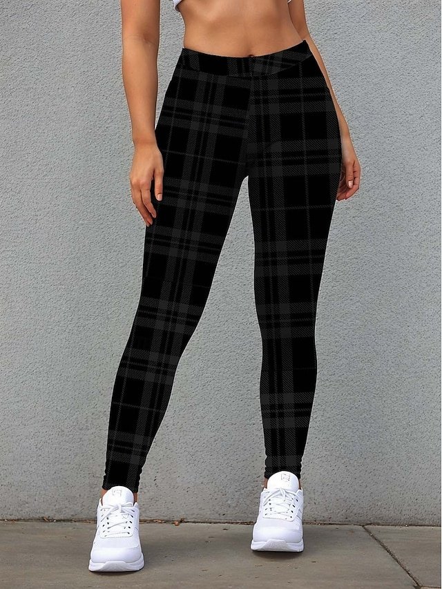 Fashion Regular Fit Plaid High Waist Full Length Leggings - Image 1