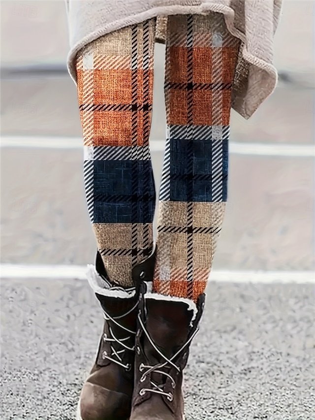 Fashion Regular Fit Plaid High Waist Full Length Leggings - Image 1