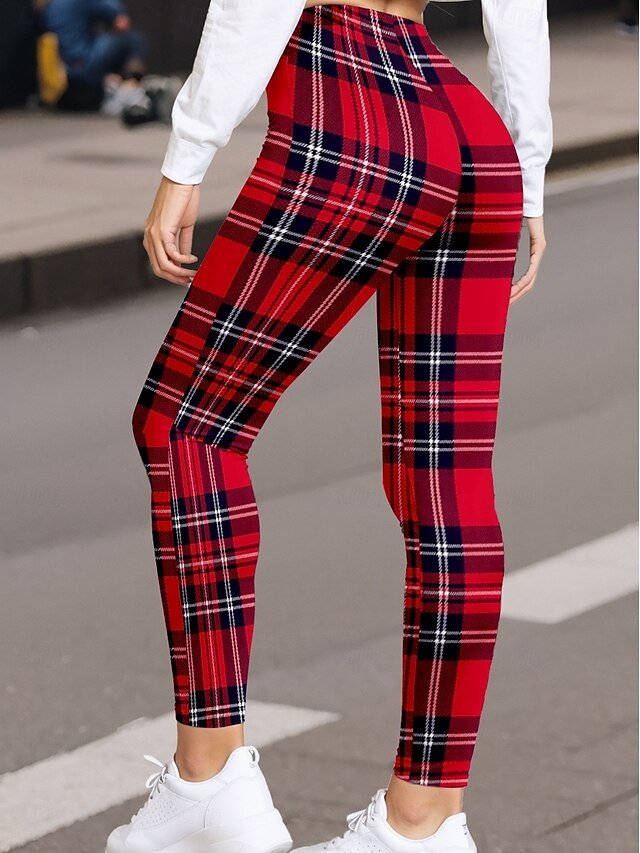 Fashion Regular Fit Plaid High Waist Full Length Leggings - Image 2