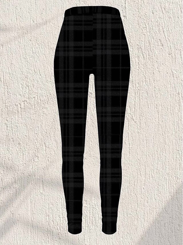 Fashion Regular Fit Plaid High Waist Full Length Leggings - Image 2