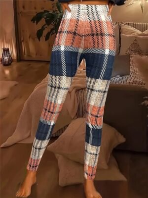 Fashion Regular Fit Plaid High Waist Full Length Leggings - Image 3