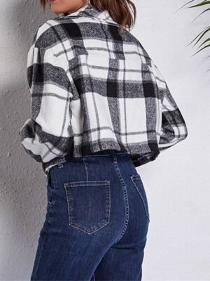 Fashion Regular Fit Plaid Turndown Long Sleeve Short Jacket - Image 4