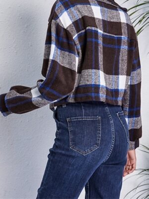 Fashion Regular Fit Plaid Turndown Long Sleeve Shacket - Image 5