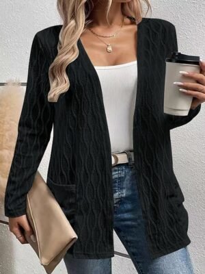 Fashion Regular Fit Plain Adjustable Long Sleeve Coat - Image 6