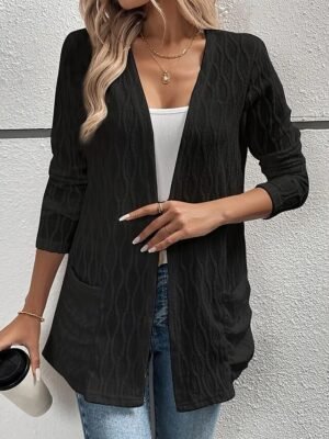 Fashion Regular Fit Plain Adjustable Long Sleeve Coat - Image 7