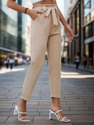 Fashion Regular Fit Plain Ankle-Length Trousers - Image 4