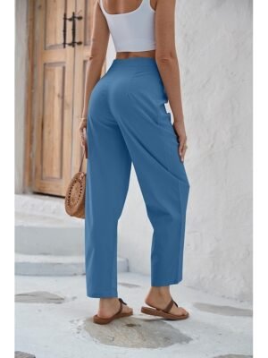 Fashion Regular Fit Plain Casual Long Wide Leg Trousers - Image 10