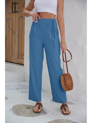 Fashion Regular Fit Plain Casual Long Wide Leg Trousers - Image 11