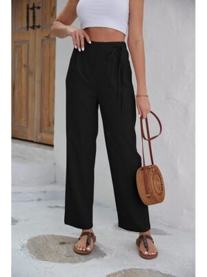 Fashion Regular Fit Plain Casual Long Wide Leg Trousers - Image 13