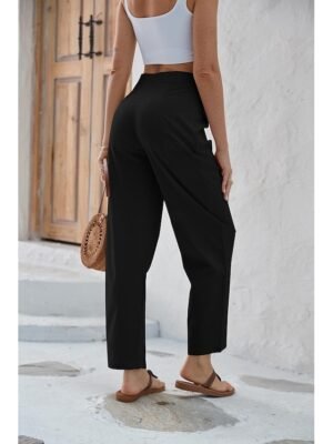 Fashion Regular Fit Plain Casual Long Wide Leg Trousers - Image 14