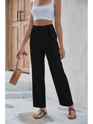 Fashion Regular Fit Plain Casual Long Wide Leg Trousers - Image 15