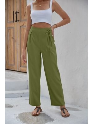 Fashion Regular Fit Plain Casual Long Wide Leg Trousers - Image 5